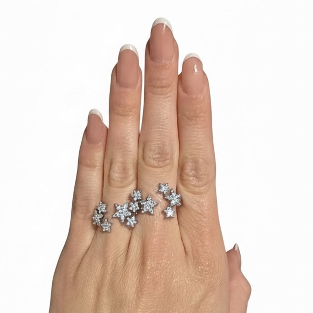 Henri Bendel Gunmetal Silver Floral Cluster Ring